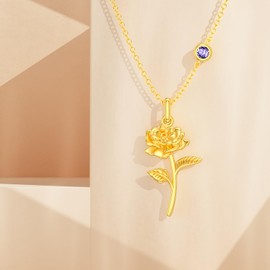 Birth Flower Necklace Birthstone 12 Month Bouquet Pendant Floral S925 Sterling Silver Birth Flower Pendant Jewelry Birthday Mother’s Day Gift, Sterling Silver, Cubic Zirconia