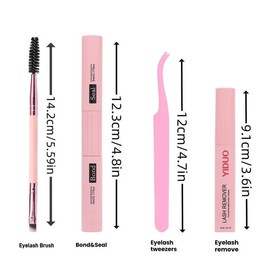 Professional Eyelash Extension Tools Kit, 4 Counts/set Lash Bond and Seal & Tweezer & Eyelash Remover & Eyelash Brush, Eye Lash Clusters Extensions Makeup Tools, Lash Extension Tool Kit for Women, Valentine's Day Gift
