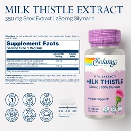 SOLARAY Milk Thistle Seed Extract 350 mg Guaranteed to Contain 80% Silymarin, Traditional Liver Support, Vegan & Lab Verified for Quality, 60 Day Money-Back Guarantee, 30 Servings, 30 VegCaps