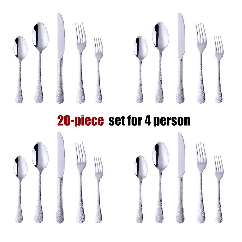 Bisda Silverware Set, 20 Piece Premium 18/8 Stainless Steel Hammered