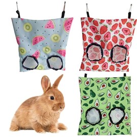 MEZOKUCEL 3PCS Rabbit Hay Feeder Bag, 2 Holes/3 Holes Hanging Hay Feeder Guinea Pig Hay Bag for Rabbits Bunny Chinchillas Hamsters Rats and Other Small Pets Small Animal (2 Holes, Small)