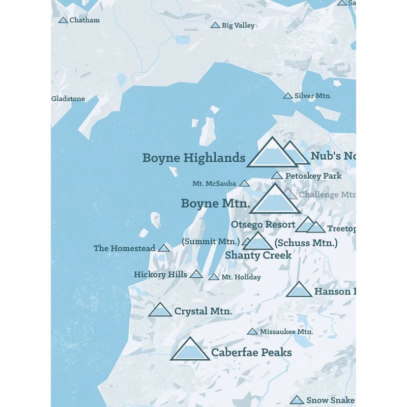 Michigan Ski Resorts Map 18x24 Poster (White & Light Blue)