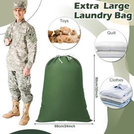 Locmeo 4 Pack Army Laundry Bags Military Cotton Laundry Bag 24'' x 32'' Extra Large Heavy Duty Laundry Bags Drawstring Canvas Travel Laundry Bag Barracks Bag Clothes Organizer Storage Hamper for Camp