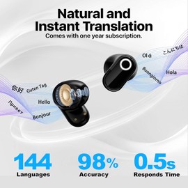 AI Language Translator Earbuds, TWS Real-Time 3-in-1 Translation Earbuds 144 Languages & Accents, Translation Device for Travel Business Learning,Black