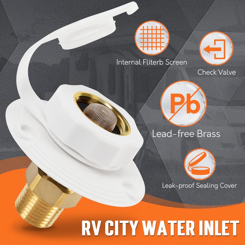 TONDA RV City Water Inlet with Check Valve, Brass Thread