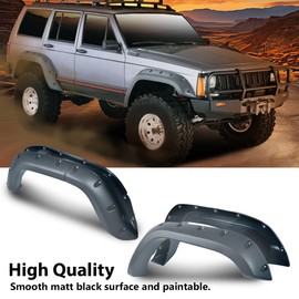 CROSSDESIGN Fender Flares Compatible With 1984-2001 Jeep Cherokee XJ 4 Door Sport Utility(Not fit with Side Skirts(Ground Kits)and Body Modifications Models)Textured Wide Guards Pocket Riveted Style