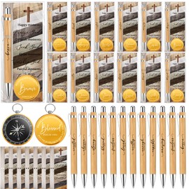 Tenceur 30 Sets Christian Gifts Bulk, Church Religious Inspirational Gifts for VBS, Sunday, Church Welcome Party Favors,Bible Verse Compasses Ballpoint Pens and Faith Bookmarks for Men (Gold)