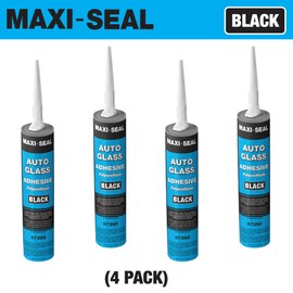 LAUCO Maxi-Seal Black Polyurethane Windshield Adhesive Fast Curing Non-sag Formula - 10.5Oz Tube + Applicator Tip - High Bond Strength Window Sealant - Weather Resistant Auto Glass Adhesive (4 Pack)