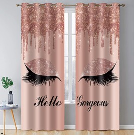 BSPPTI Hello Gorgeous Print Curtains Eyelash Windows Curtains Blackout Curtains Room Darkening Thermal Insulated Drapes for Living Room Bedroom Decor, 42"x 84", 2 Panels