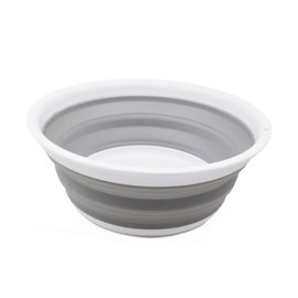 SAMMART SAMMART 5.5L (1.45 Gallon) Collapsible Tub - Foldable Dish Tub - Portable Washing Basin - Space Saving Plastic Washtub (White/Grey, 1)