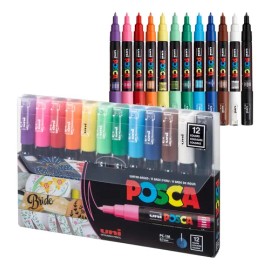 Marcadores Acrílicos Posca 12 Colores Punta Fina 0.7mm A Base de Agua                                                                                 