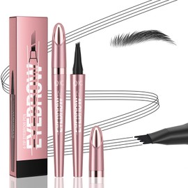 Magic Eyebrow Pencil with 4 Micro Fork Tips, Long Lasting Microblading Eyebrow Pencils, Waterproof, Sweat-Resistant, Smudge-Proof, Lightweight Natural Eyebrow Brows (04#Black)