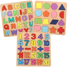 Cawtiuly Wooden Puzzles for Toddlers Ages 3-5, Alphabet Number Shape Learning Puzzle for Kids, ABC Puzzle Shape Alphabet Learning Puzzles Toys, Preschool Education Jigsaw for Boys and Girls
