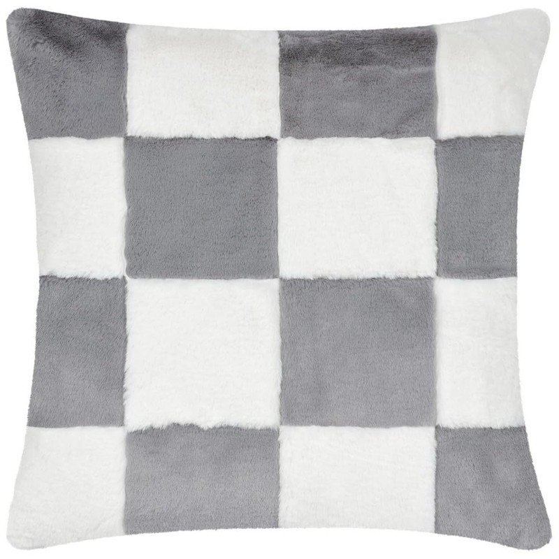 Heya Home Cozee Check Faux Fur Cushion Cover, Lilac