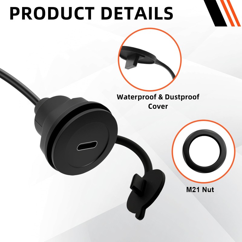QINJOOELC USB A 3.0 to USB C Panel Mount Extension