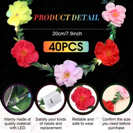 50 Pcs LED Floral Headpiece - Light Up Headband with Multi-color Wreath for Women and Girls, Hair Styling, Weddings, Birthdays, Holidays (Peony)