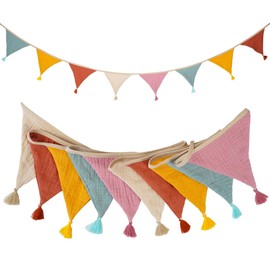 TNSLAND Garland Bunting Children's Room Bunting Fabric Bunting Outdoor Weatherproof Children's Room Decoration Garden Party Happy Birthday Garland Decorations Decoration Gift Candy Colours 2.6 m
