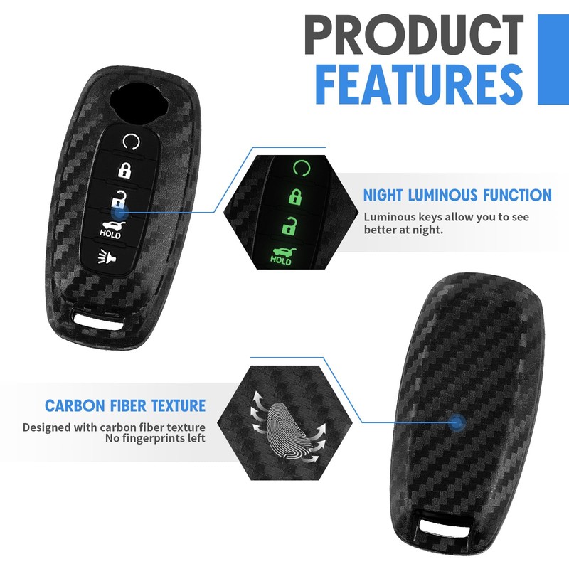 WORCAS 2 Pcs Key Fob Case Carbon Fiber Pattern Silicone