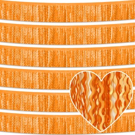 6 Pack 10 Feet Macaron Orange Wave Foil Fringe Garland Metallic Tinsel Streamers Banner Wall Hanging Curtain Backdrop for Parade Floats, Mother's Day, Easter, Wedding, Birthday Party Decoration