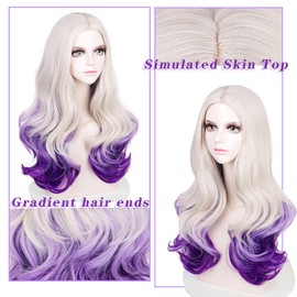 FILMIA Long Wavy Purple Wig for Women Mermaid Sea Witch Cosplay Costume Anime Wig Silver to Purple Heat Resistant Synthetic Fiber for Halloween Party
