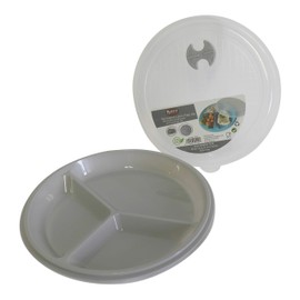 2 Pack Vented Microwave Lunch Plates with Lids 3 Section Storage BPA Free