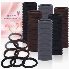 Fishinsea 150 Pcs Seamless Elastic Hair Ties No Damage for Thick & Thin Hair, Ponytail Holders, Elastics, Soft Pony Tails Bands for Women, Gray & Brown & Black