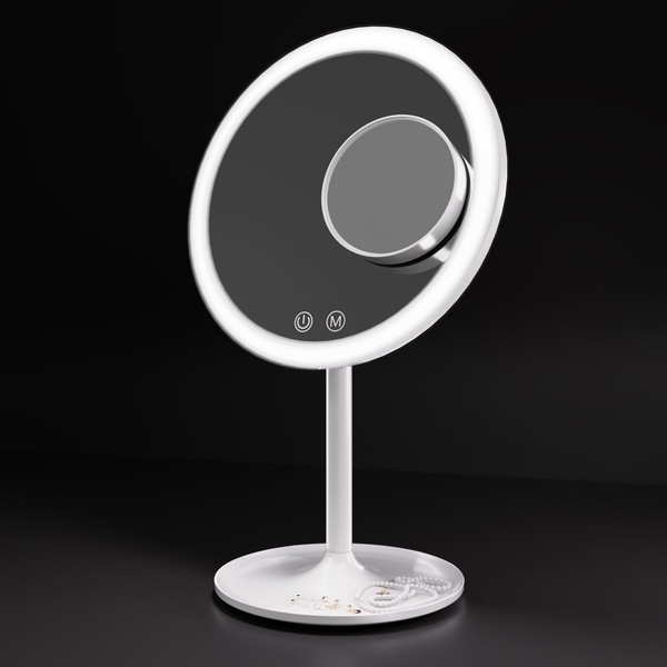 EMKE® White Cosmetic Mirror with Lighting 3 Light Colours Dimmable 1X / 3X Illuminated Cosmetic Mirror 90° Rotatable + USB Rechargeable LED Makeup Mirror Macaroon Table Mirror for Makeup and Shaving
