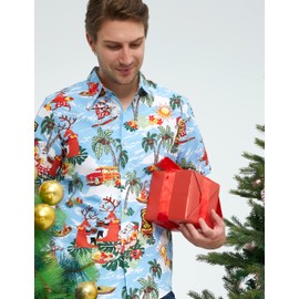 SSLR Camisas de Navidad hawaianas para hombre, Azul, Large