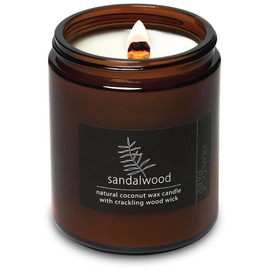 Hemlock Park Crackling Wood Wick Candle Handcrafted with Natural Coconut Wax (Standard 8 oz, Sandalwood)