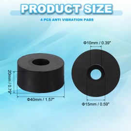 PATIKIL 1.57" OD x 0.59"/0.39" ID x 0.79" Thick Anti-vibration Pads, 4 Pcs Rubber Isolation Pads Mechanical Vibration Damping Pads Isolator Washer Feet, Black