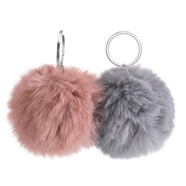 DHFUCNKO 2Pcs Pom Pom Keyrings Womens Faux Fur Fluffy Pompom Keychain Cute Soft Keyring Pom Pom Charm Hanging with Car Key Backpack Handbag Fluffy Keyring Keychain Car Key Backpack Hanging Ornament