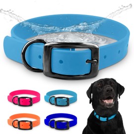 Regal Dog Products Large Light Blue Waterproof Dog Collar with Heavy Duty Black Hardware Buckle & D Ring | Vinyl Coated, Adjustable Biothane Dog Collar | Chew Resistant Waterproof Collar for Dogs