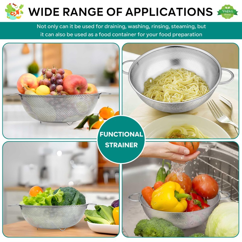 HaWare Stainless Steel Colander Set of 3, Micro-Perforated Metal Colander
