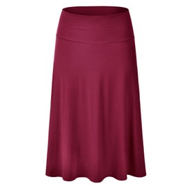 EIMIN Women's Solid Flared Lightweight Elastic Waist Classic Midi Skirt Burgundy L