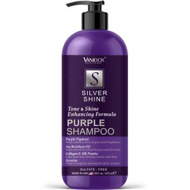 Champú morado sin sulfatos para cabello gris y plateado, champú morado con pigmento morado para dar un tono cobrizo, champú morado para cabello gris  