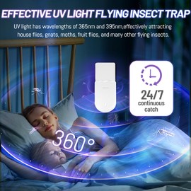 Indoor Fly Trap for Home, 2Pack Highly Effective Fruit Fly Traps for Indoors, Plug-in UV Blueish-Purple Light Flying Insect Trap for Gnats, Mosquitoes, Flies, Moths and Other Nuisances (2 pcs)
