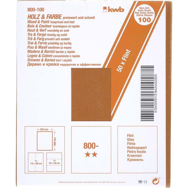 50Bl.Schleifpap.K100 Holz (50 Bogen = 1 Pack)