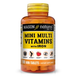 MASON NATURAL Daily Mini Multi Vitamins with Iron, Vitamins A, C, D, E, B1, B2, B3, B6, B12, Folate & Calcium, 100 Day Supply