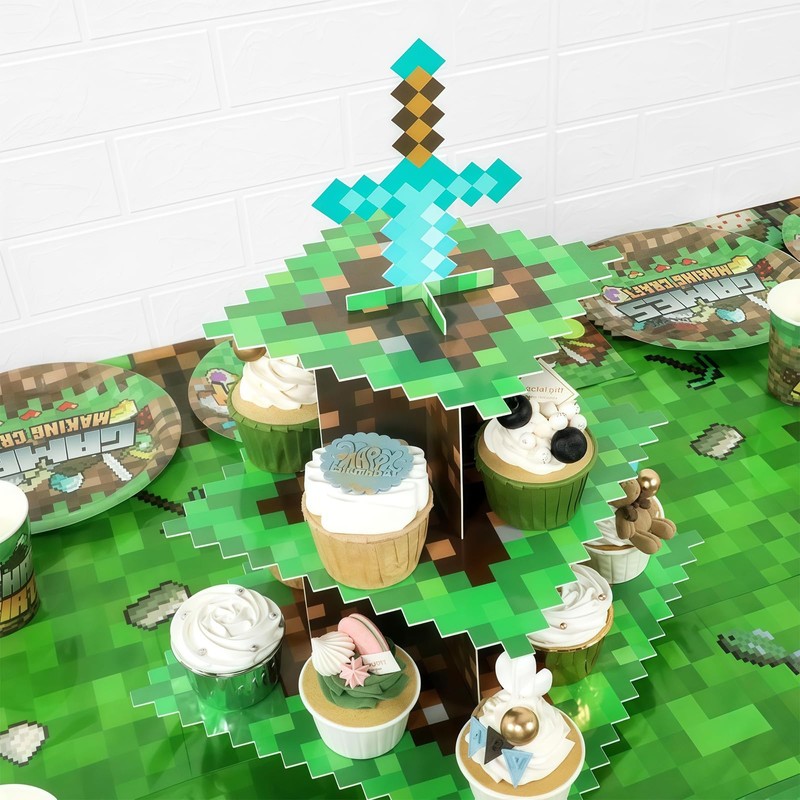 AEEGO Pixel Game Style Cupcake Stand, Three-Tier Cupcake Stand, Premium
