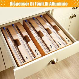 TLBB Aluminium Foil Dispenser for Bamboo Wood Packaging, 2 in 1 with Cutter, Reusable Box for Kitchen Storage Organiser (Two Holes)