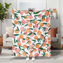 Lifeel Peach Fleece Throw Blanket, Allover Cute Bright Colorful Fruits Design Cozy Decor Nap Blankets for Sofa Bed Couch Chair or Dorm Throws 40×50 inches