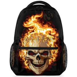 Funny Fire Gothic Skull Backpack for Girls Boys Kids 16inch Laptop Backpacks Lightweight Waterproof School Bookbag Travel Daypack Computer College Bag Gym Rucksack for Work School Women Men