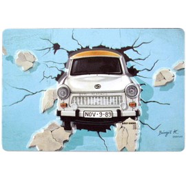 Magnet Trabant Through the Wall | DDR | East Side Gallery Berlin | 9 x 6 cm Mini Tin Sign | Typical Souvenir & Gift