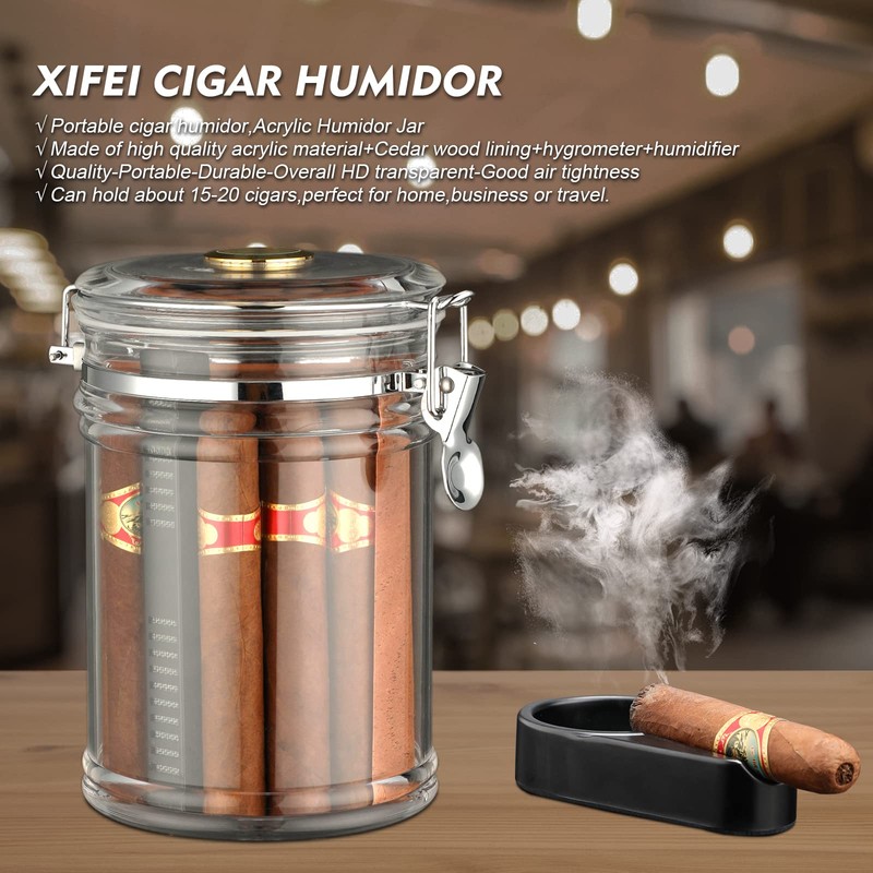 XIFEI Acrylic Humidor Jar with Humidifier and Hygrometer,humidor That can