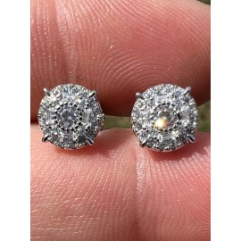 Harlembling Real Solid 925 Silver Iced CZ Hip Hop Men's Ladies Earrings Round Cluster Studs