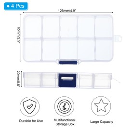 PATIKIL 4.9x2.5x0.8 Inch Nail Charm Organizer, 4 Pcs Craft Organizers and Storage Box Grids Clear Plastic Organizer Box Bead Organizer Art Crafts Jewelry Fishing Tools, Transparent