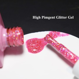 FZANEST Glitter Gel Nail Polish Led UV Sparkle Nail Gel Polish Colors Nail Art Manicure(Diamond pink)