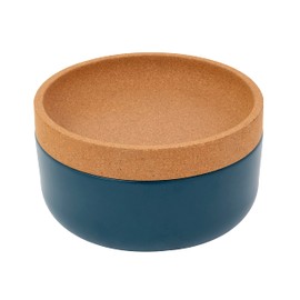 Ceramic and Cork Large Breathable Produce Bowl with Lid to Naturally Extend Produce Freshness, Natural Cork and Teal Ceramic