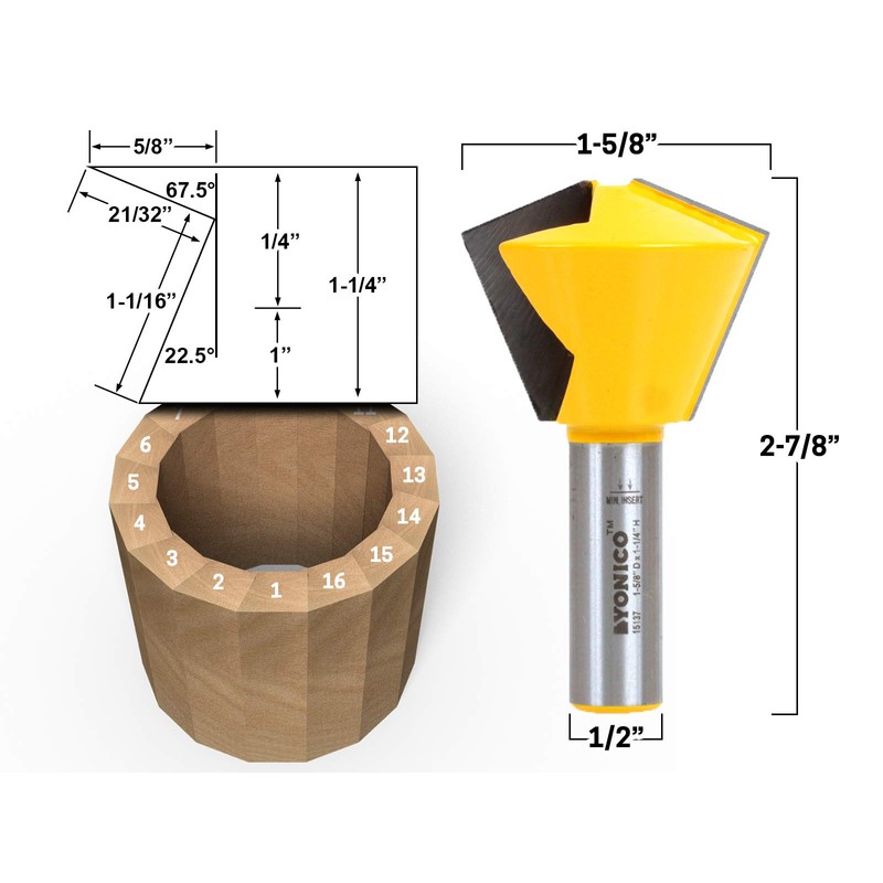 YONICO Birdsmouth Router Bit 16 Sided 1/2-Inch Shank 15137