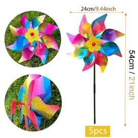 Reflective Bird Scarer Windmill,Windmills Scare Birds pigeons deterrent,Colorful Rainbow Pinwheel wind spinners for protection of garden crops, fruits, flowers, lawns (5Pcs-B)
